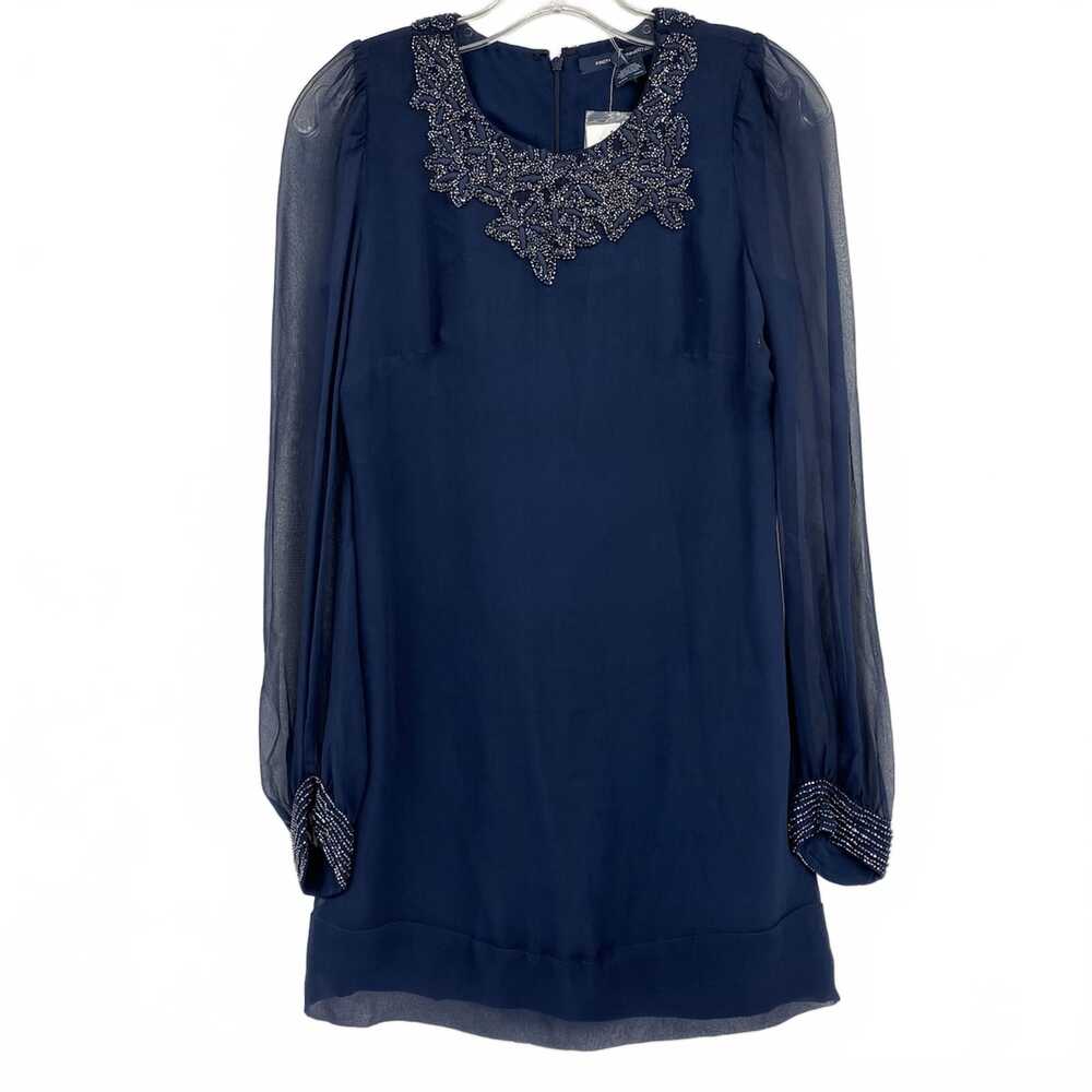 French Connection Blue Mini Dress Beaded Puff Sleeve | Womens 4